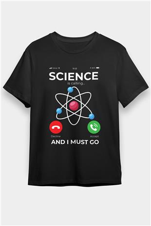 Bilim Arıyor Baskılı Unisex Siyah Tişört - Tshirt