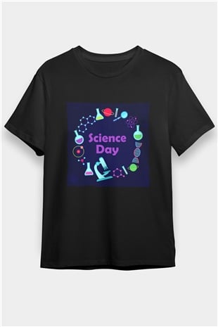 Bilim Atom Gezegen Dna Baskılı Unisex Siyah Tişört