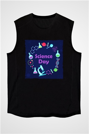 Bilim Atom Gezegen Dna Baskılı Unisex Siyah Kolsuz Tişört