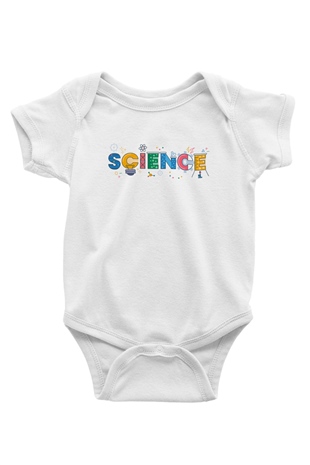 Bilim Atom Mıknatıs Baskılı Unisex Beyaz Bebek Body - Zıbın