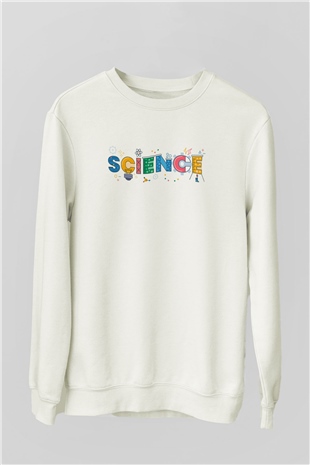 Bilim Atom Mıknatıs Baskılı Unisex Beyaz Sweatshirt