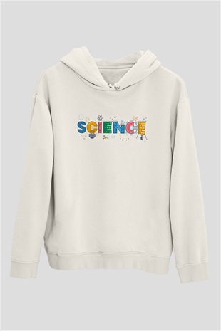 Bilim Atom Mıknatıs Baskılı Unisex Beyaz Hoodie