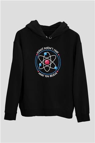 Bilim Atom Yazılı Baskılı Unisex Siyah Hoodie