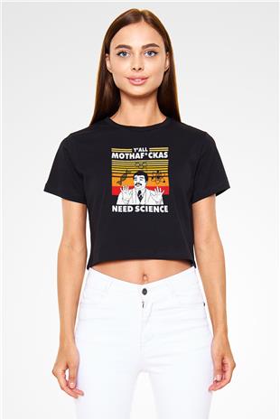 Bilim Baskılı Crop Top Kadın Tİşört - Tshirt