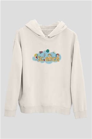 Bilim Baskılı Unisex Beyaz Hoodie