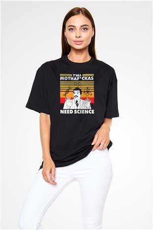 Bilim Baskılı Unisex Oversize Tişört - Tshirt