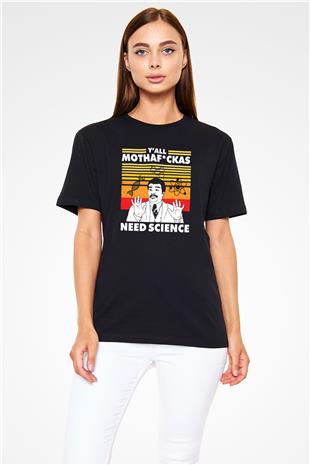 Bilim Baskılı Unisex Siyah Tişört - Tshirt