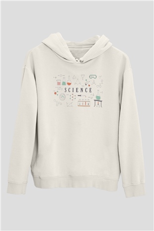 Bilim Deney Ekipmanları Baskılı Unisex Beyaz Hoodie