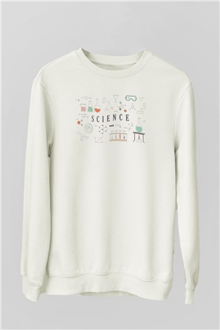 Bilim Deney Ekipmanları Baskılı Unisex Beyaz Sweatshirt