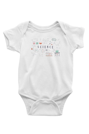 Bilim Deney Ekipmanları Baskılı Unisex Beyaz Bebek Body - Zıbın