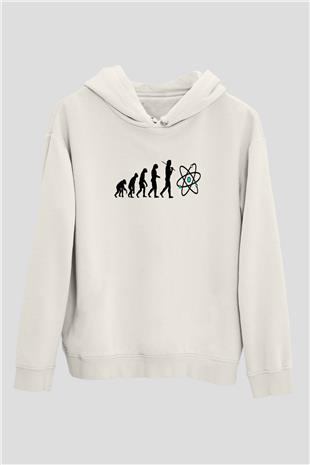 Bilim Evrim Atom Baskılı Unisex Ekru Hoodie