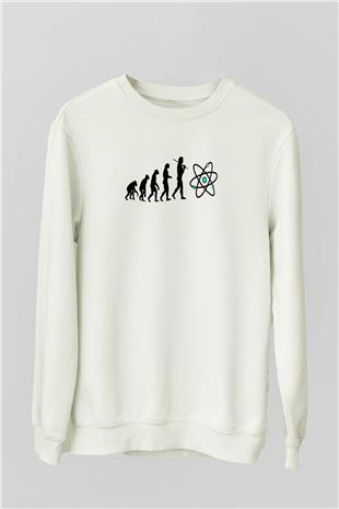 Bilim Evrim Atom Baskılı Unisex Ekru Sweatshirt
