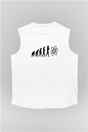Bilim Evrim Atom Baskılı Unisex Kolsuz Beyaz Tişört - Tshirt
