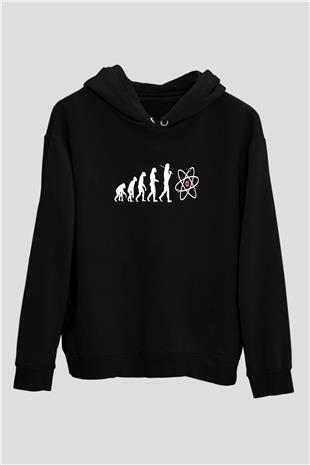 Bilim Evrim Atom Baskılı Unisex Siyah Hoodie