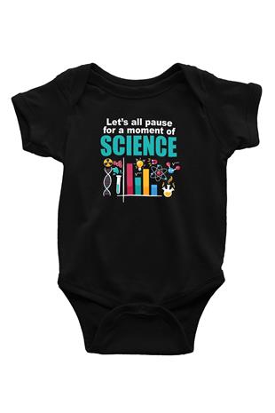 Bilim Fizik Kimya Biyoloji Baskılı Unisex  Siyah Bebek Body - Zıbın