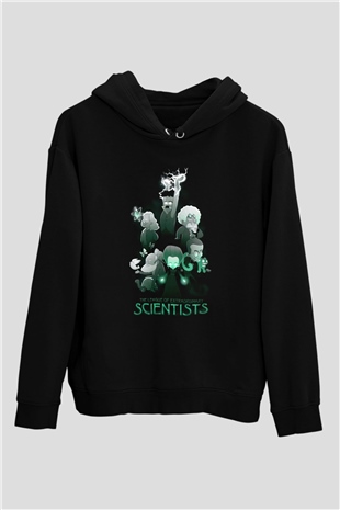 Bilim İnsanları Baskılı Unisex Siyah Hoodie