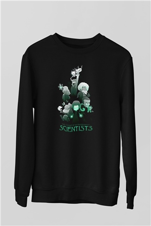 Bilim İnsanları Baskılı Unisex Siyah Sweatshirt