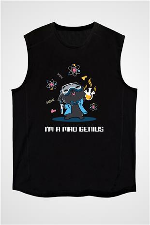 Bilim Kimya Biyoloji Baskılı Unisex Kolsuz Siyah Tişört - Tshirt