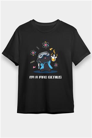 Bilim Kimya Biyoloji Baskılı Unisex Siyah Tişört - Tshirt