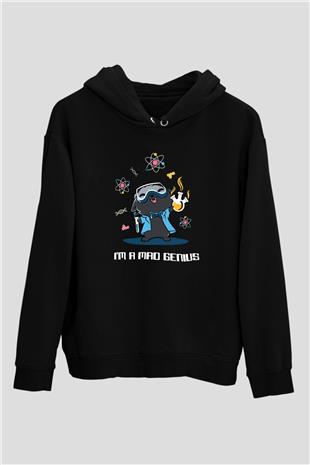 Bilim Kimya Biyoloji Baskılı Unisex Siyah Hoodie