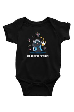 Bilim Kimya Biyoloji Baskılı Unisex  Siyah Bebek Body - Zıbın