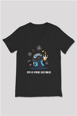 Bilim Kimya Biyoloji Baskılı Unisex V Yaka Siyah Tİşört - Tshirt