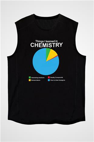 Bilim Kimya Grafik Baskılı Unisex Kolsuz Siyah Tişört - Tshirt