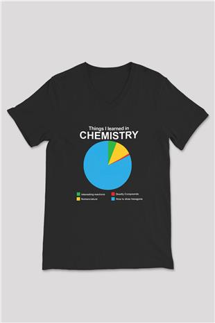 Bilim Kimya Grafik Baskılı Unisex V Yaka Siyah Tİşört - Tshirt