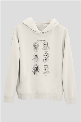 Bilim Kulübü Fizikçiler Baskılı Unisex Beyaz Hoodie