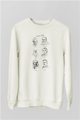 Bilim Kulübü Fizikçiler Baskılı Unisex Beyaz Sweatshirt