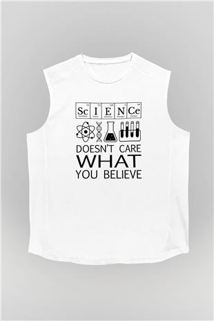 Bilim Laboratuar Araçları Baskılı Unisex Kolsuz Beyaz Tişört - Tshirt