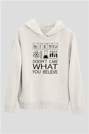Bilim Laboratuar Araçları Baskılı Unisex Ekru Hoodie