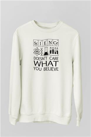 Bilim Laboratuar Araçları Baskılı Unisex Ekru Sweatshirt