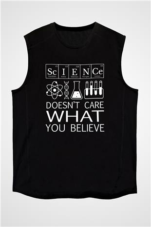 Bilim Laboratuar Araçları Baskılı Unisex Kolsuz Siyah Tişört - Tshirt