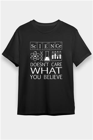 Bilim Laboratuar Araçları Baskılı Unisex Siyah Tişört - Tshirt