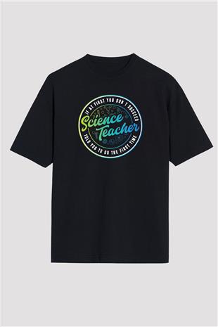 Bilim Öğretmeni Baskılı Unisex Oversize Tişört - Tshirt