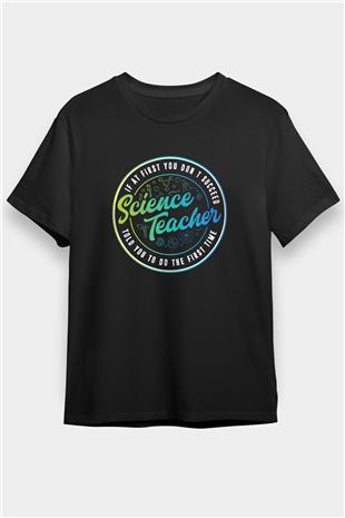 Bilim Öğretmeni Baskılı Unisex Siyah Tişört - Tshirt