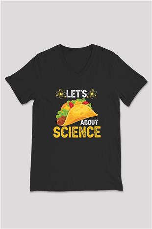 Bilim Sandviç Baskılı Unisex V Yaka Siyah Tİşört - Tshirt