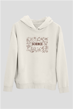 Bilim Sembolleri Baskılı Unisex Beyaz Hoodie
