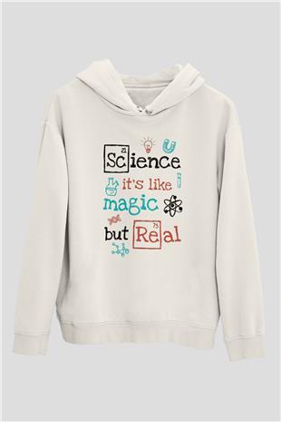 Bilim Sihir Baskılı Unisex Ekru Hoodie