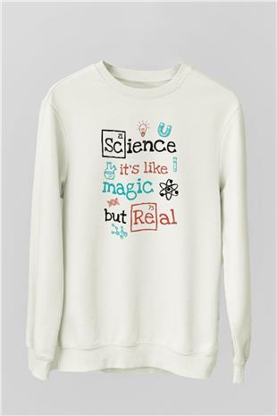Bilim Sihir Baskılı Unisex Ekru Sweatshirt