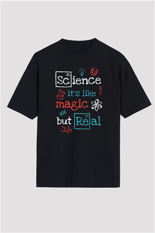 Bilim Sihir Baskılı Unisex Oversize Tişört - Tshirt