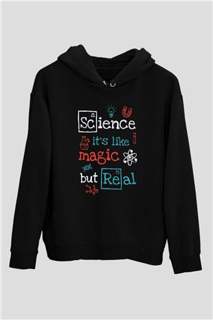 Bilim Sihir Baskılı Unisex Siyah Hoodie