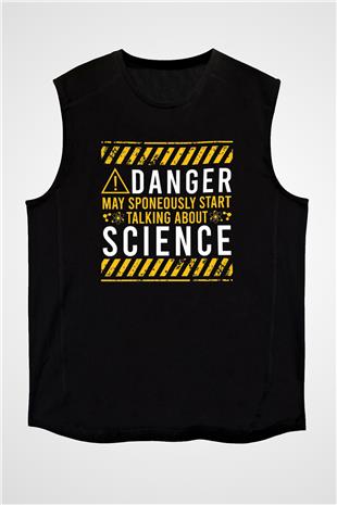 Bilim Tehlikeli Baskılı Unisex Kolsuz Siyah Tişört - Tshirt