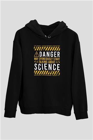 Bilim Tehlikeli Baskılı Unisex Siyah Hoodie