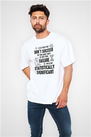 Bilim Yazı Baskılı Unisex Oversize Beyaz Tişört - Tshirt
