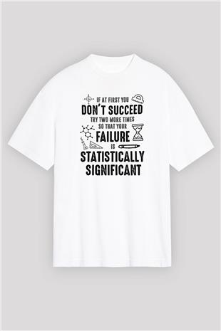 Bilim Yazı Baskılı Unisex Oversize Beyaz Tişört - Tshirt