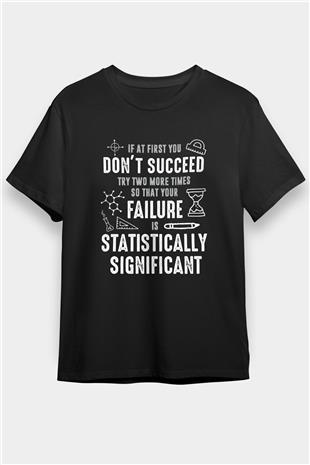 Bilim Yazı Baskılı Unisex Siyah Tişört - Tshirt