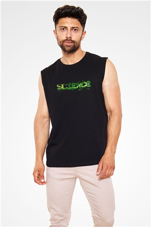 Bilim Yeşil Baskılı Unisex Siyah Kolsuz Tişört