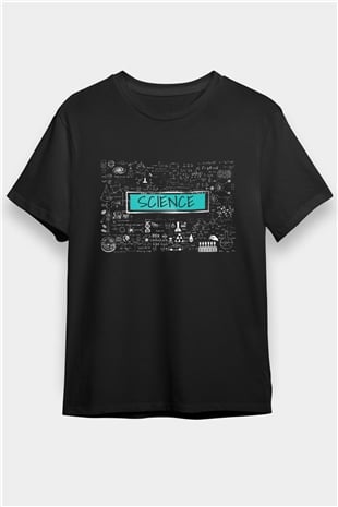 Bilimin Tüm Dalları Semboller Baskılı Unisex Siyah Tişört